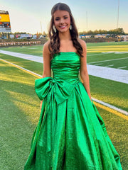 Strapless Royal Blue Long Prom Dress with Bow