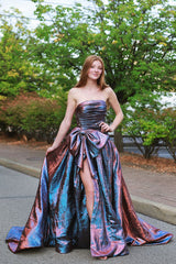 Strapless Royal Blue Long Prom Dress with Bow