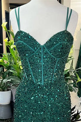 Hunter Green Sequin Mermaid Prom Dress with Slit