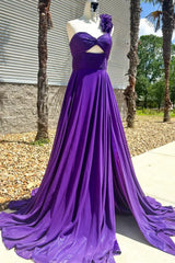 Keyhole Pleated Slit Prom Dress with One Shoulder