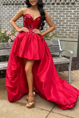Sweetheart Mirror Sequin High-Low Prom Dress