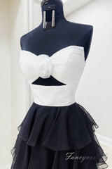 Strapless Chiffon Ruffle A-Line Slit Prom Dress with Floral