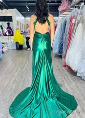 Halter Green Mirror-Sequin Mermaid Prom Dress with Slit