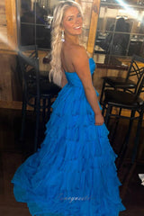 Blue Sweetheart Twist Kont Ruffle A-Line Prom Dress