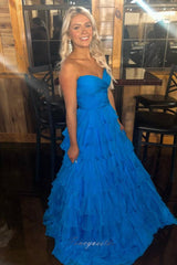 Blue Sweetheart Twist Kont Ruffle A-Line Prom Dress