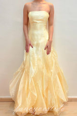 Elegant Yellow Strapless Layderd A-Line Prom Dress