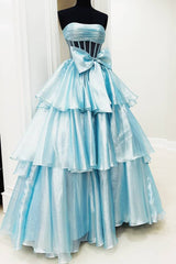 Strapless A-Line Ruffle Prom Dress with Bow