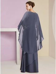 Aimishang  Sheath / Column Mother of the Bride Dress Wedding Guest Elegant Jewel Neck Floor Length Chiffon Half Sleeve with Sequin Tier Solid Color