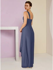 Aimishang  A-Line Mother of the Bride Dress Wedding Guest Elegant Square Neck Ankle Length Chiffon Long Sleeve with Crystal Brooch Ruching
