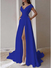 Women's Prom Dress Party Dress Swing Dress Long Dress Maxi Dress Black White Red Short Sleeve Plain Ruffle Summer Spring Fall V Neck Elegant Wedding Guest Evening Party