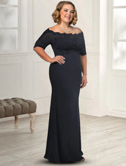 Aimishang  Sheath / Column Mother of the Bride Dress Plus Size Elegant Off Shoulder Floor Length Chiffon Lace Half Sleeve with Appliques