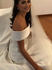 FY7279 Simple A Line Wedding Dresses Satin Off The Shoulder Wedding Dress