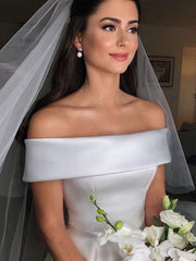 FY7279 Simple A Line Wedding Dresses Satin Off The Shoulder Wedding Dress