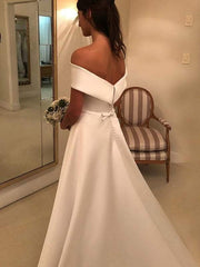 FY7279 Simple A Line Wedding Dresses Satin Off The Shoulder Wedding Dress