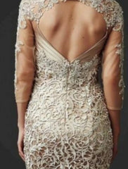 Mermaid / Trumpet Mother of the Bride Dress Wedding Guest Elegant Sweetheart Floor Length Lace 3/4 Length Sleeve with Lace