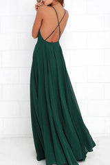 Straps Criss Cross Back Long Bridesmaid Dress