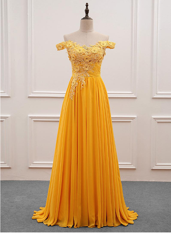 Beautiful Yellow Off Shoulder Long Party Dress, Sweetheart Formal Dress