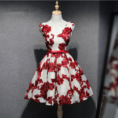 Red and White Short Homecoming Dress, Lace-up Back Party Dress, Pretty Formal Dress