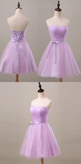 Jeugdige lavendel Homecoming -jurk, Sweetheart Short Prom Party -jurk, ruches met sjerp bruidsmeisje jurk