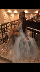 Pretty V neck Lace Prom Dress, Sexy Split Slit Evening Dress H3446