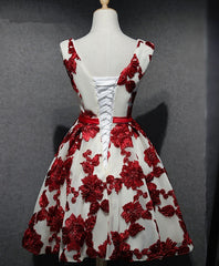 Red and White Short Homecoming Dress, Lace-up Back Party Dress, Pretty Formal Dress