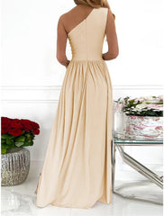 Women's Long Dress Maxi Dress Party Dress Homecoming Dress Swing Dress Pure Color Fashion Streetwear Outdoor Date Vacation Ruched Split Sleeveless One Shoulder Dress Regular Fit Black Red Green