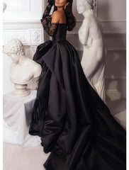 Aimishang A-Line Evening Gown Black Dress Plus Size Dress Carnival Masquerade Court Train Sleeveless Strapless Wednesday Addams Family Satin with Slit Pure Color Prom