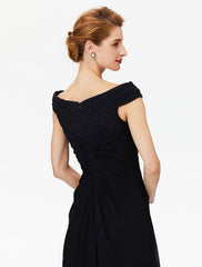 Aimishang Sheath / Column Mother of the Bride Dress Furcal Off Shoulder Floor Length Chiffon Short Sleeve No with Pleats Split Front