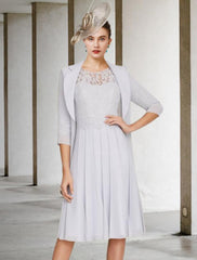 Aimishang  Two Piece A-Line Mother of the Bride Dress Church Elegant V Neck Knee Length Satin Lace Half Sleeve Jacket Dresses with Pleats