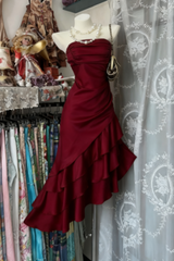 Champagne Short Ruffle Satin Homecoming Dress Birthday Dress Asymmetric