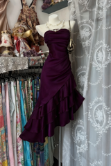 Champagne Short Ruffle Satin Homecoming Dress Birthday Dress Asymmetric