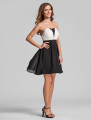 A-Line Sweetheart Neckline Knee Length Chiffon / Georgette Bridesmaid Dress with Side Draping