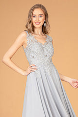 Embroidered Chiffon Long Prom Dress Formal