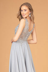 Embroidered Chiffon Long Prom Dress Formal