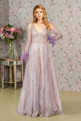 Long Sleeves Glitter A Line Long Prom Dress