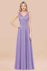 Glamorous Chiffon V-Neck Sleeveless Burgundy Bridesmaid Dress