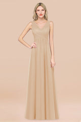 Glamorous Chiffon V-Neck Sleeveless Burgundy Bridesmaid Dress