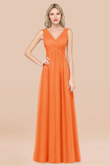 Glamorous Chiffon V-Neck Sleeveless Burgundy Bridesmaid Dress