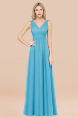 Glamorous Chiffon V-Neck Sleeveless Burgundy Bridesmaid Dress