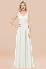 Glamorous Chiffon V-Neck Sleeveless Burgundy Bridesmaid Dress