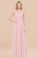 Glamorous Chiffon V-Neck Sleeveless Burgundy Bridesmaid Dress