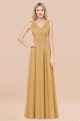 Glamorous Chiffon V-Neck Sleeveless Burgundy Bridesmaid Dress