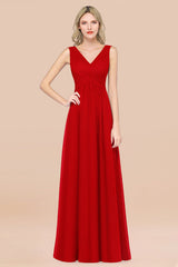 Glamorous Chiffon V-Neck Sleeveless Burgundy Bridesmaid Dress
