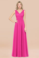 Glamorous Chiffon V-Neck Sleeveless Burgundy Bridesmaid Dress