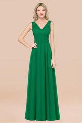 Glamorous Chiffon V-Neck Sleeveless Burgundy Bridesmaid Dress