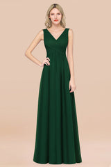 Glamorous Chiffon V-Neck Sleeveless Burgundy Bridesmaid Dress