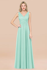 Glamorous Chiffon V-Neck Sleeveless Burgundy Bridesmaid Dress