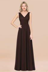 Glamorous Chiffon V-Neck Sleeveless Burgundy Bridesmaid Dress