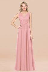 Glamorous Chiffon V-Neck Sleeveless Burgundy Bridesmaid Dress
