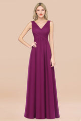 Glamorous Chiffon V-Neck Sleeveless Burgundy Bridesmaid Dress